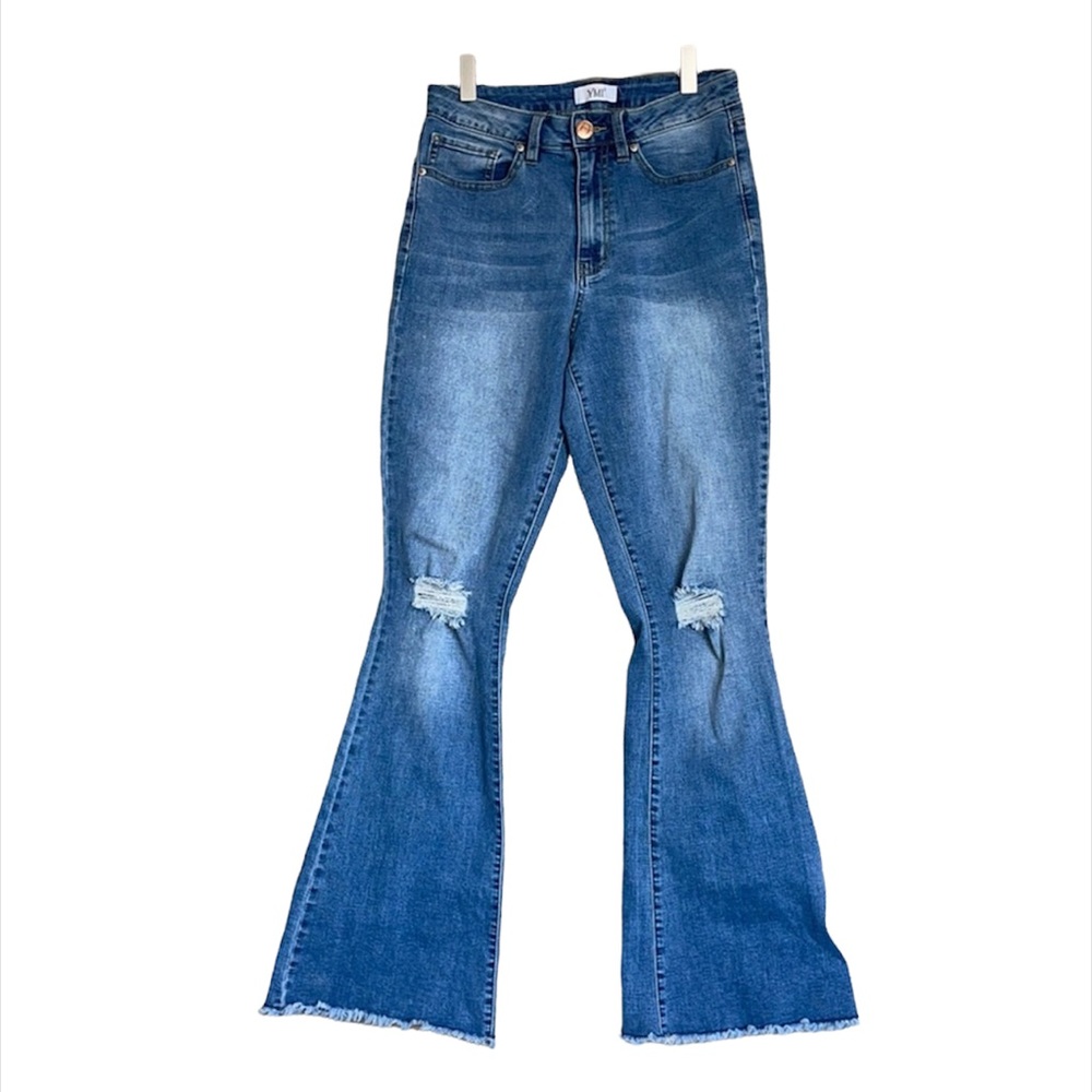 Junior High-Rise Flare Jean With Frayed Hem
